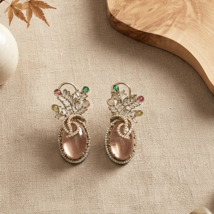 Pink Palm Motif Statement Earring