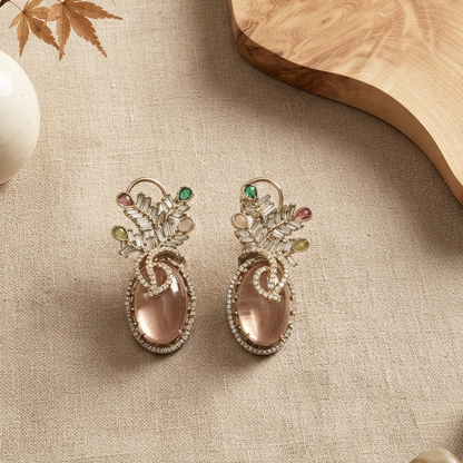 Pink Palm Motif Statement Earring