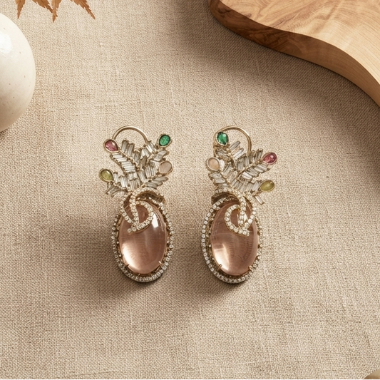Pink Palm Motif Statement Earring