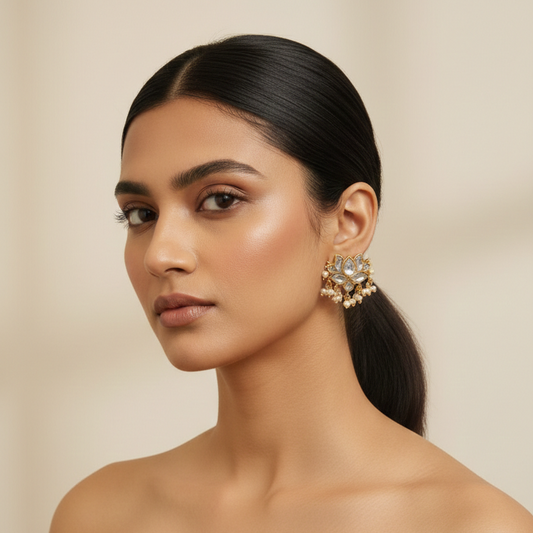 Heer Lotus Pearl Earrings