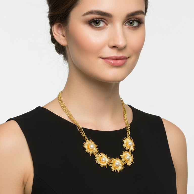 Golden Sunburst Pearl Necklace