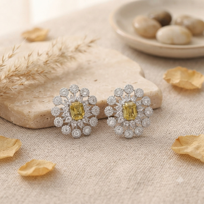Yellow Stone Studded Zirconia Earrings