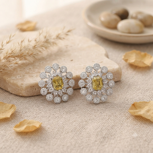 Yellow Stone Studded Zirconia Earrings