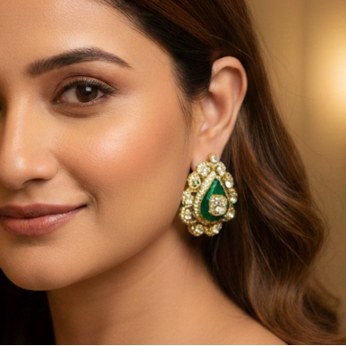 Royal Green Kundan Pearl Earrings
