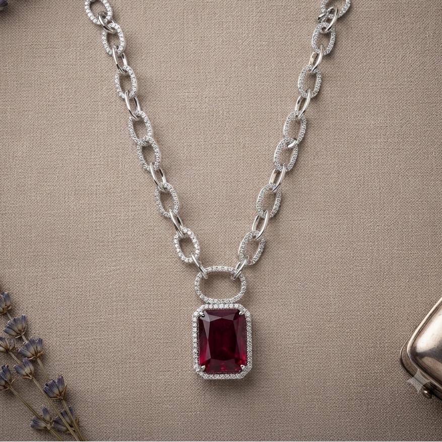 Ruby Drop Zirconia Necklace