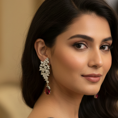 Midnight Glam Ruby Drop Earrings