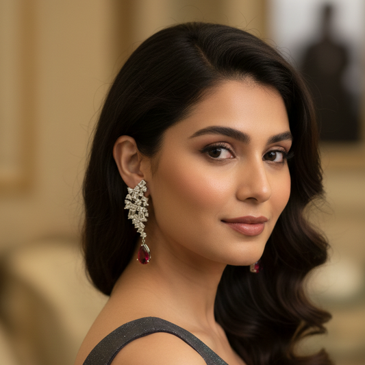 Midnight Glam Ruby Drop Earrings