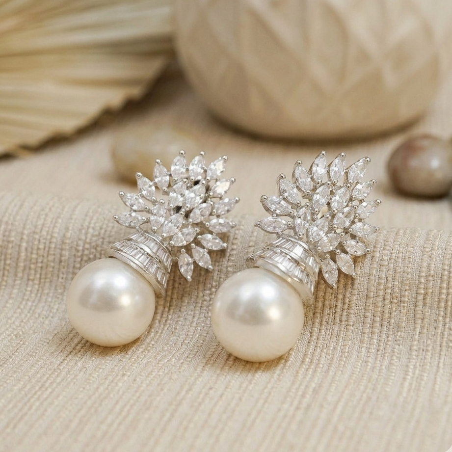 Marquis Zirconia Pearl Earrings