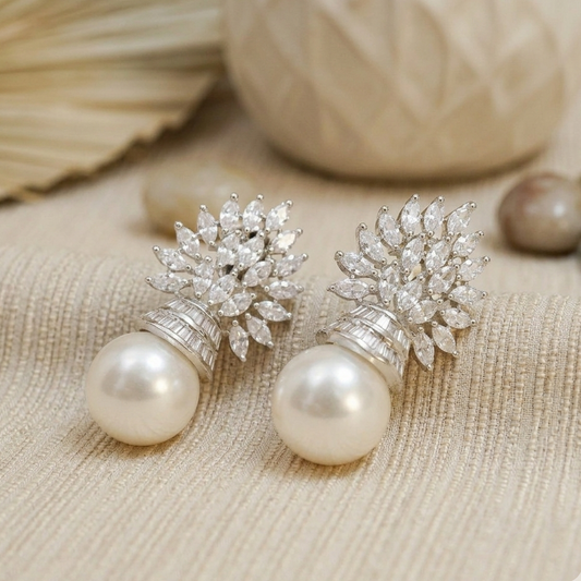 Marquis Zirconia Pearl Earrings