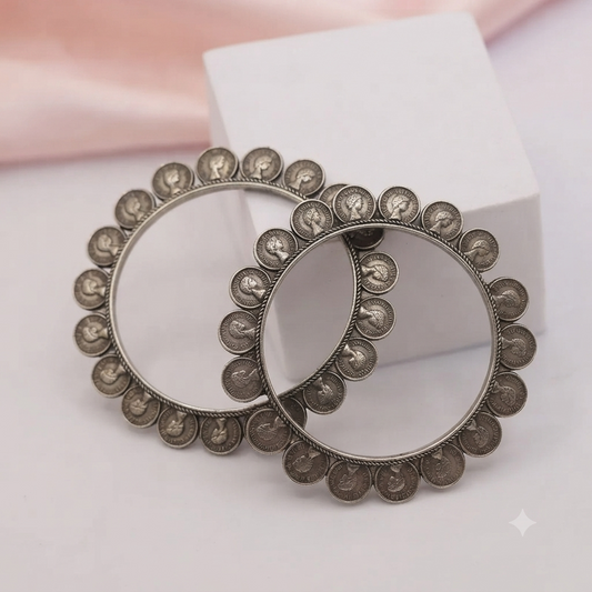 Privaanshi German Silver Oxidised Coin Bangles
