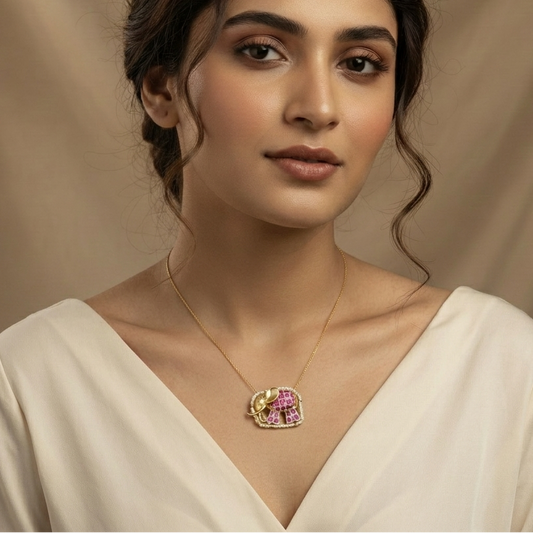 Ruby Colour Elephant pendant Hasli Necklace