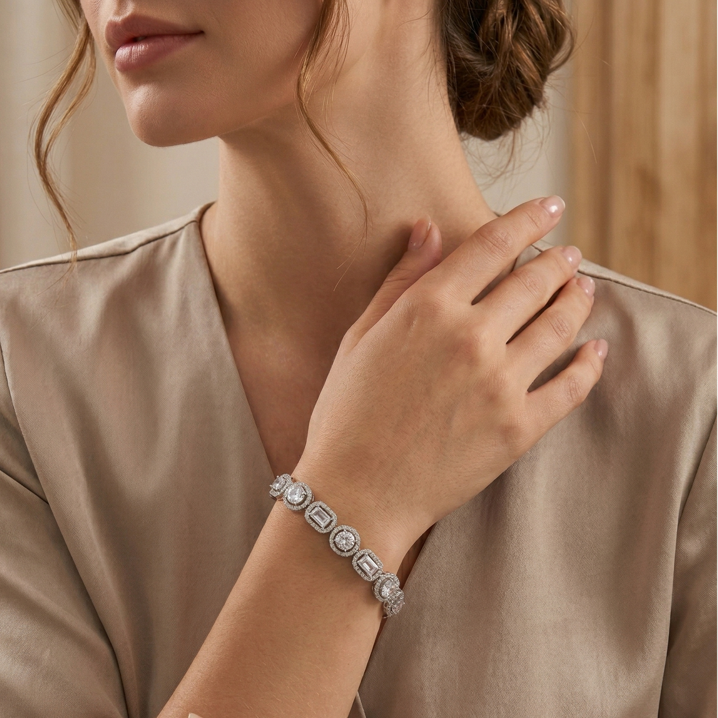 Emerald & Round Cut Diamond Tennis Bracelet
