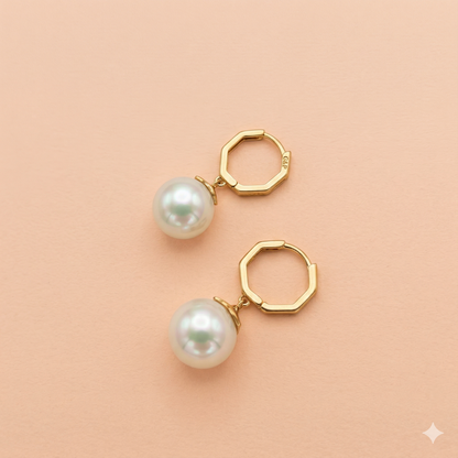 Pearl Drop Hoop Earrings