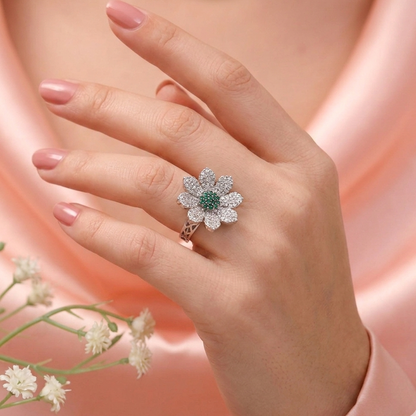 Zirconia Adjustable Flower Ring