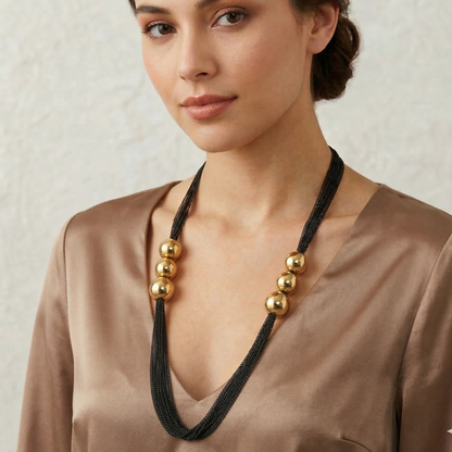 Black And Gold Beads Necklace
