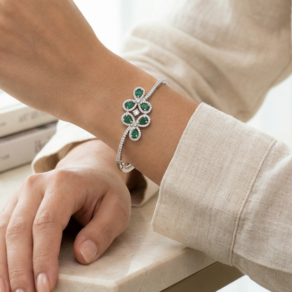 Arohi Green Stone Openable Zirconia Bracelet