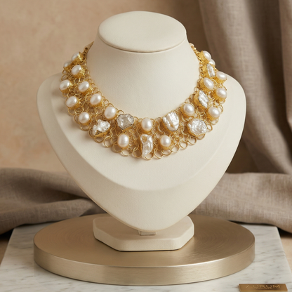 Golden Pearl Mesh Choker