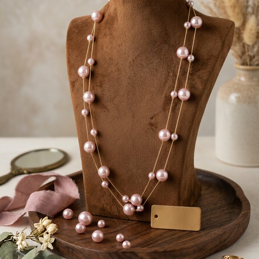 Rose Pink Layered Pearl Necklace