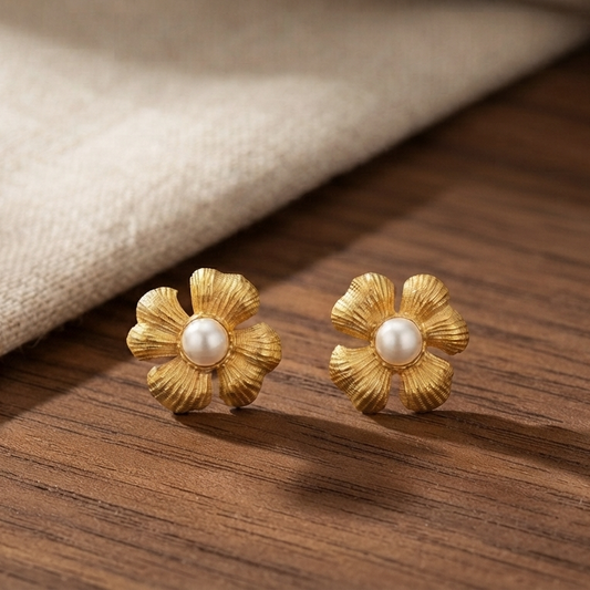 Golden Petal Pearl Studs