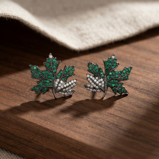 Green Leaf Stud Earrings