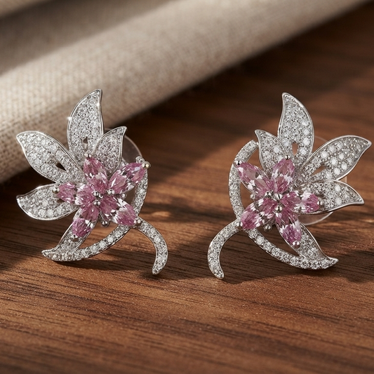 Pink Floral Crystal Earrings