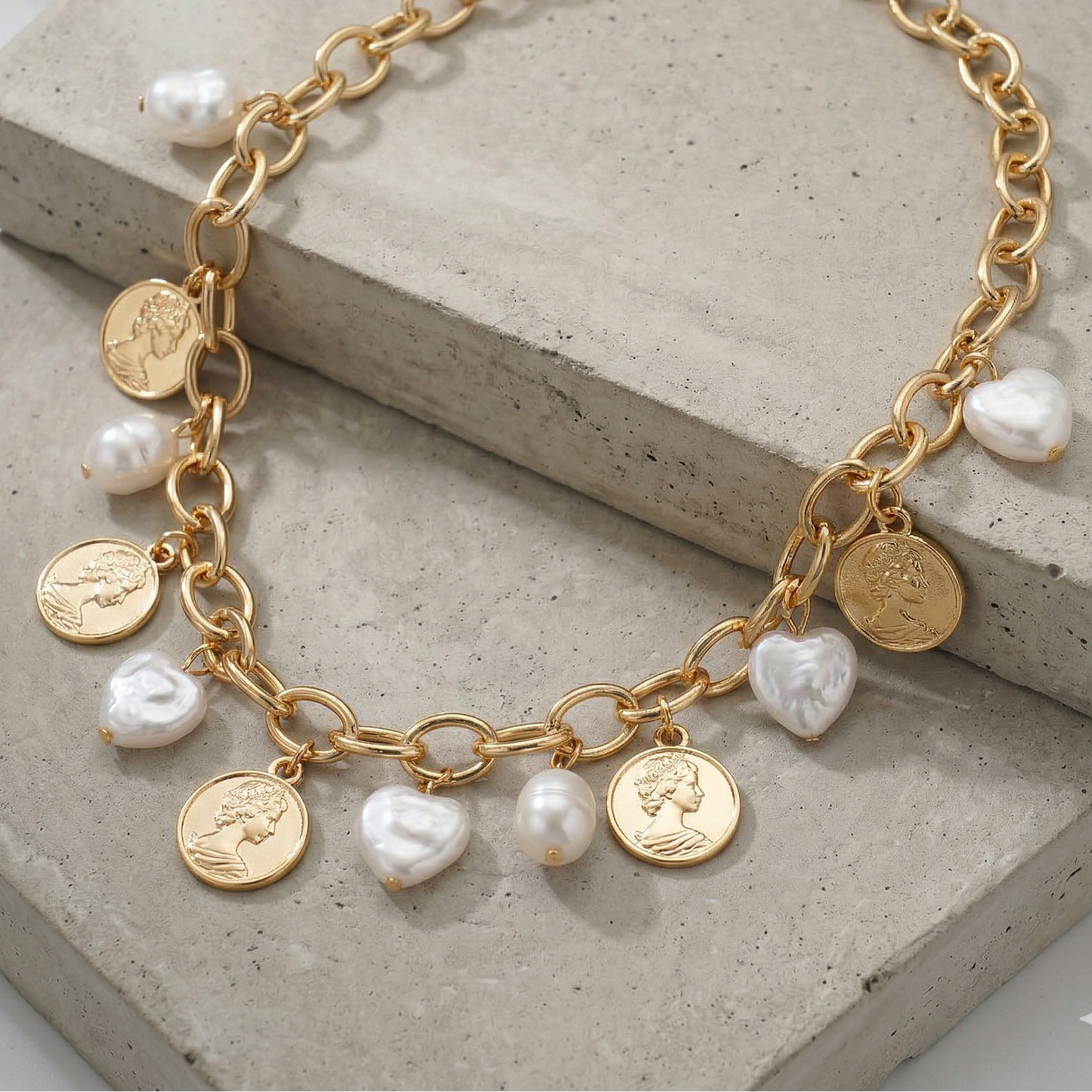 Golden Empress Coin Pearl Necklace