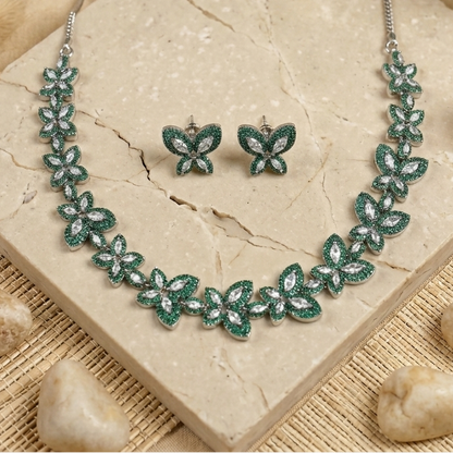 Nishi Green Butterfly Zirconia Necklace Set