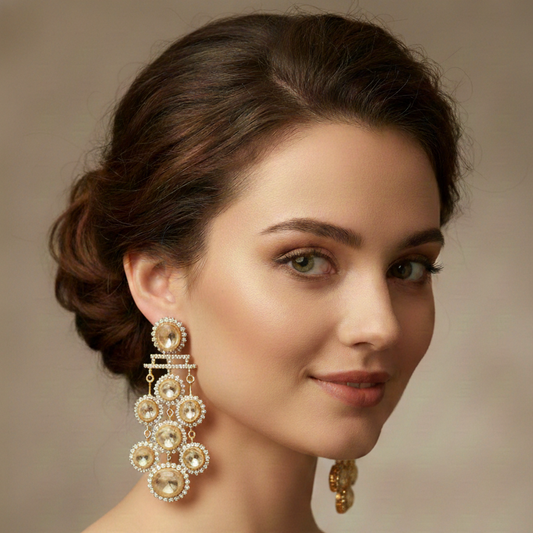 Golden Cascade Crystal Drop Earrings
