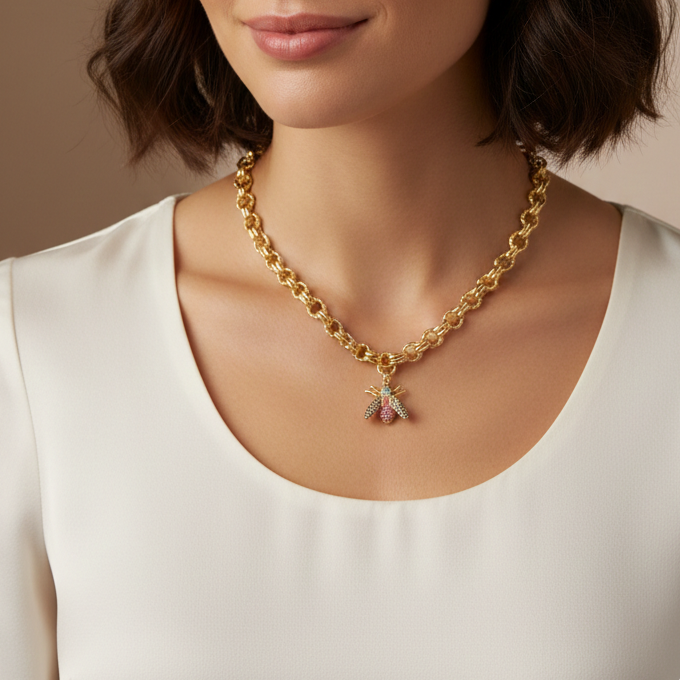 Golden Monarch Bee Necklace