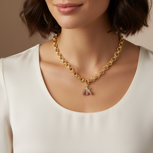 Golden Monarch Bee Necklace