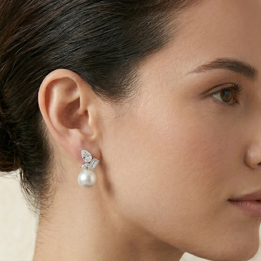 Preksha Pearl Drop CZ Earrings