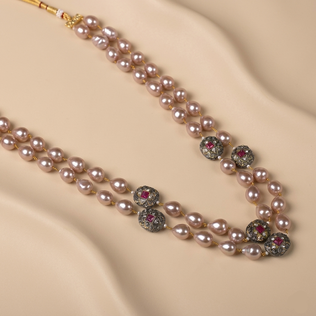 Mirayaa Rosegold Marcasite Balls Necklace