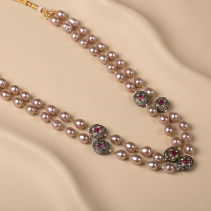 Mirayaa Rosegold Marcasite Balls Necklace