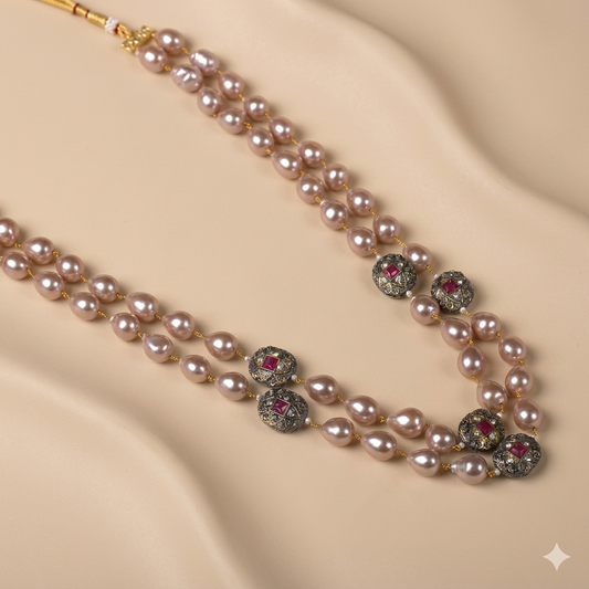 Mirayaa Rosegold Marcasite Balls Necklace