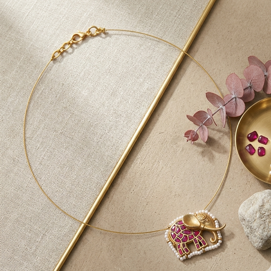 Ruby Colour Elephant pendant Hasli Necklace