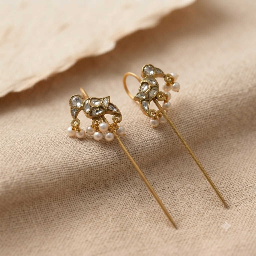 Gold Polki Needle Earrings