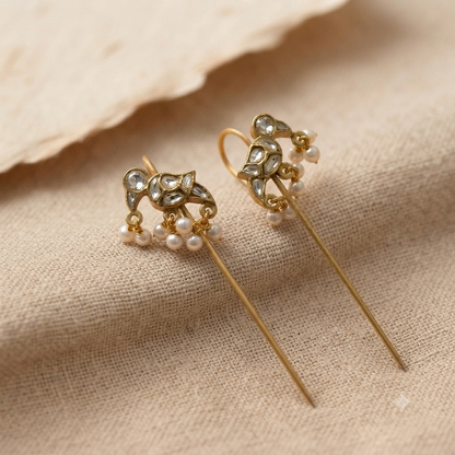 Gold Polki Needle Earrings