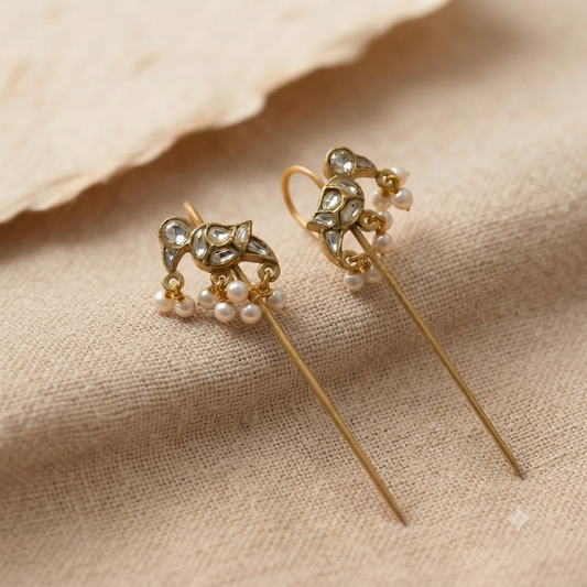 Gold Polki Needle Earrings