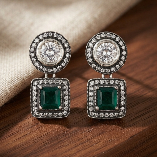 Emerald Green Geometric Earrings