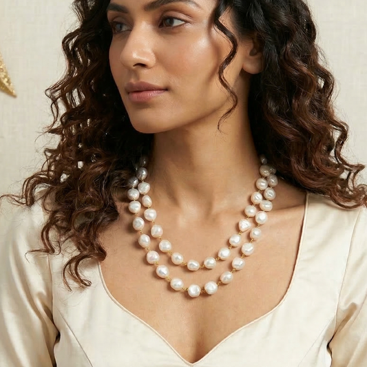 Double Line Wired Pearl Necklace