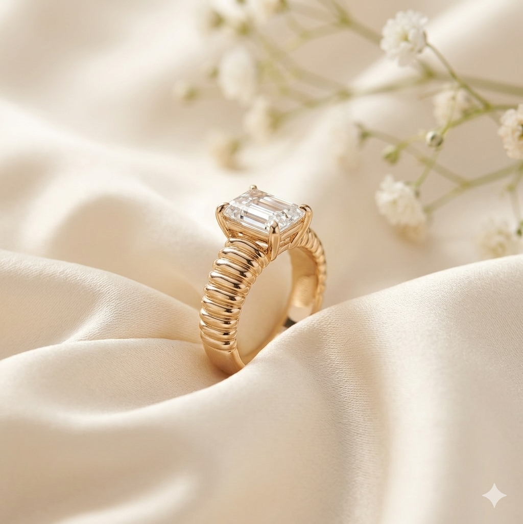 Broad Band with White Stone Ring
