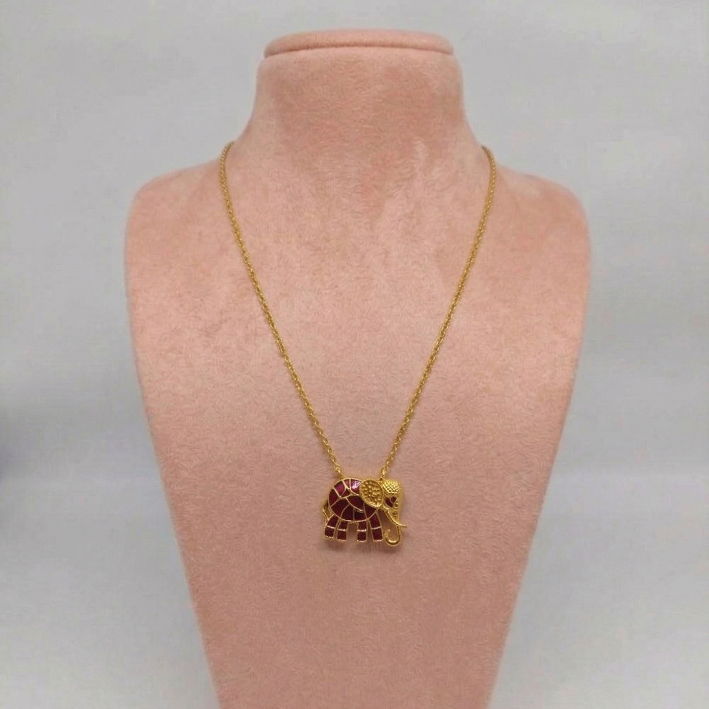 Ruby Enamel Elephant Pendant Chain