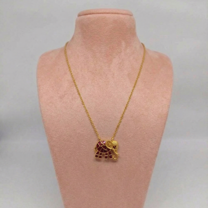 Ruby Enamel Elephant Pendant Chain