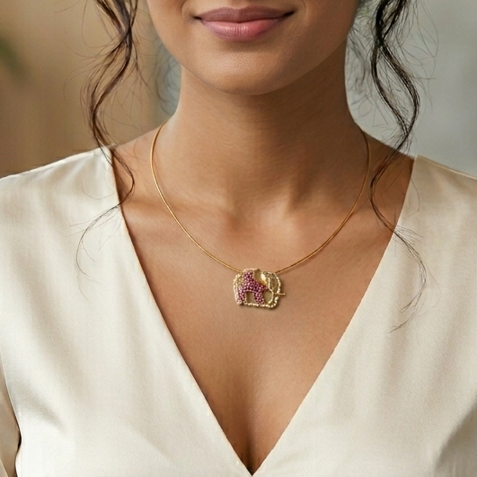 Ruby Colour Elephant pendant Hasli Necklace