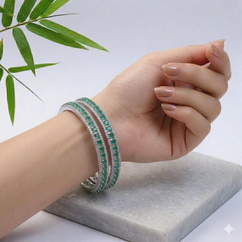 Green Toned Zirconia Bangles