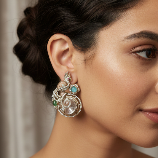 Emerald Peacock Royal Stone Earrings
