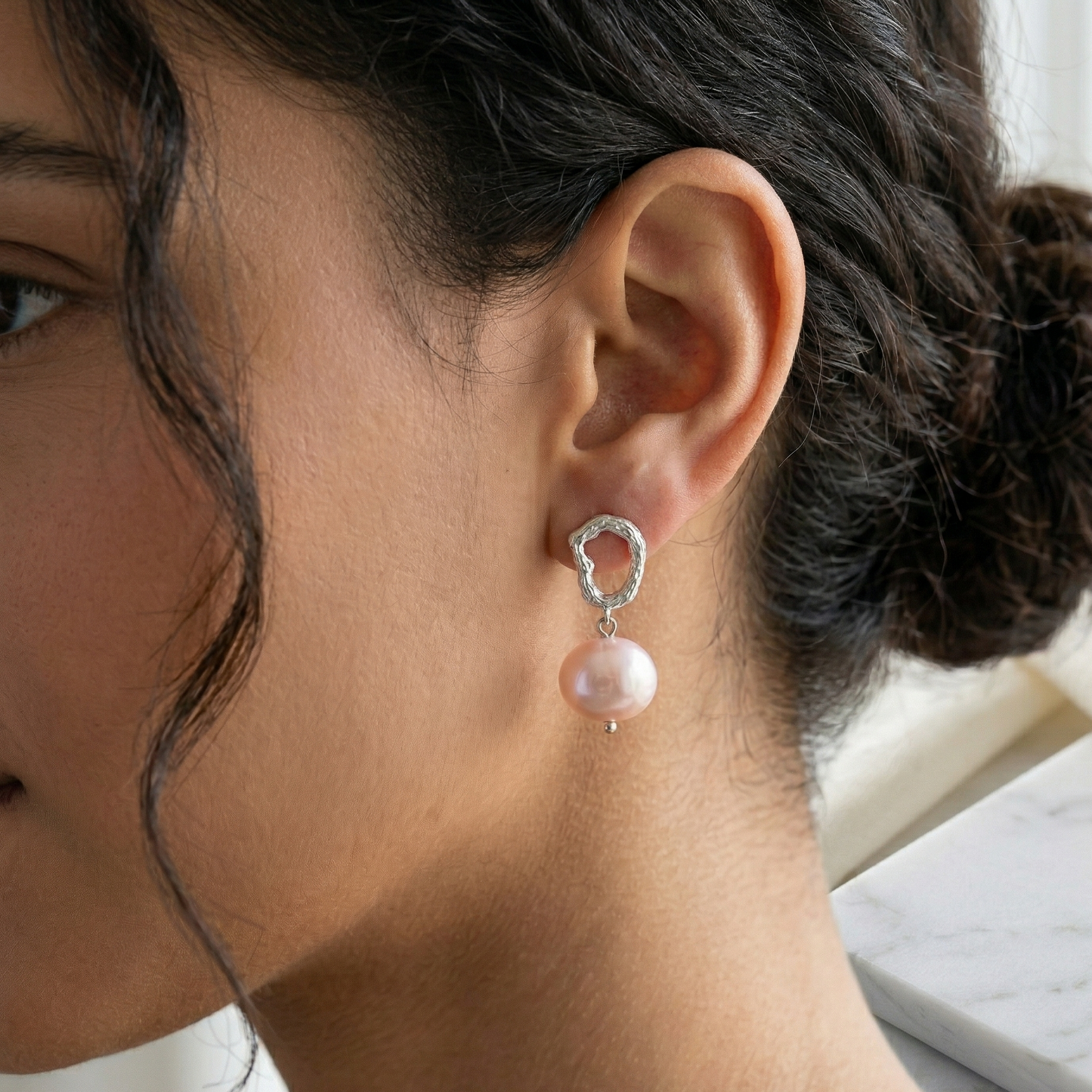 PINK DROP PEARL EARRING