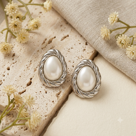 Oval Pearl Stud Earrings