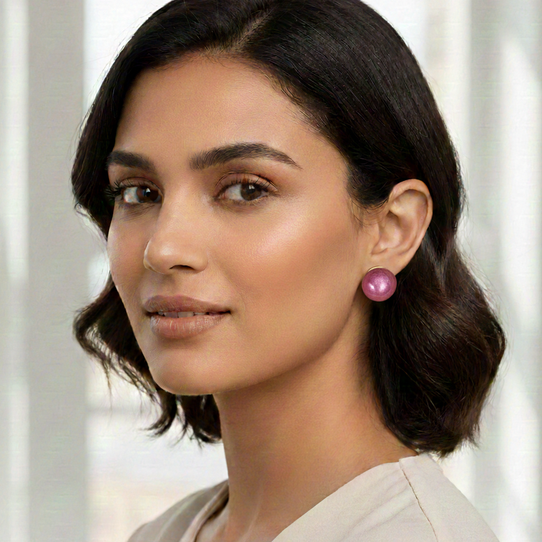 Wine Colour Pearl Stud Earrings