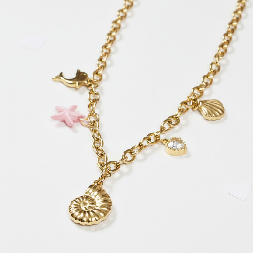 Shell Charm Chain Necklace Set